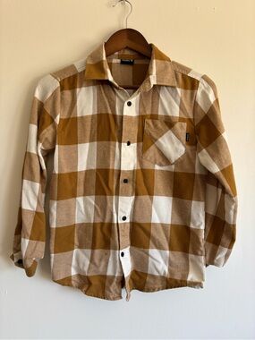 Hurley Boys Brown and Cream Plaid Button-Down Shirt